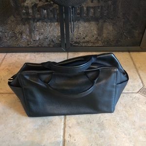 Track Black Leather Satchel